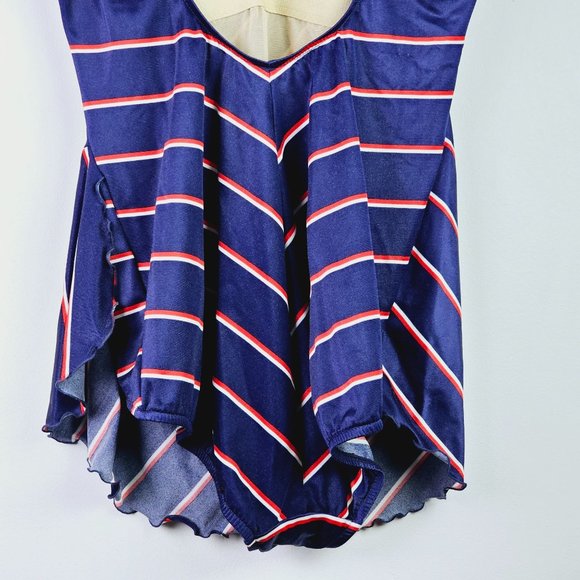 Vtg 1960-70s Striped Teenage Beachwear Corp One Piece Skirted Bathing Suit, 18 - Picture 4 of 9